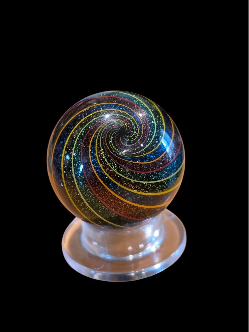 Geoffrey Beetem Handmade Art Glass Marble Rainbow Swirl Glitter Sparkle